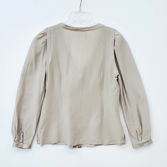 💓SOLD💓Halogen Bow Collar Silk Tie Blouse Nude Taupe Puff - Picture 5 of 13